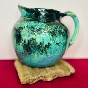 Vintage Blue Mountain Pottery Turquoise Drip Glaze Pitcher Jug 6 3/8" Tall
